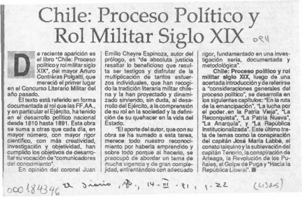 Chile, proceso político y rol militar siglo XIX  [artículo].