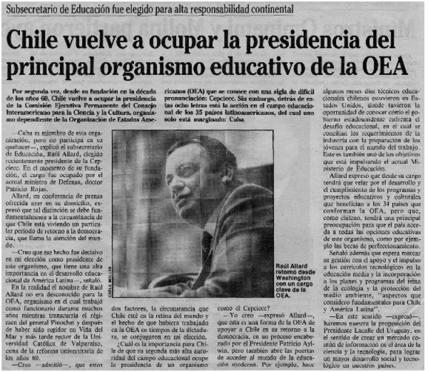 Chile vuelve a ocupar la presidencia del principal organismo educativo de la OEA