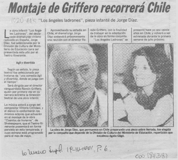 Montaje de Griffero recorrerá Chile