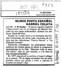 Murió poeta español Gabriel Celaya  [artículo].