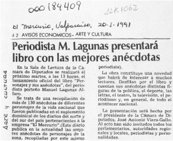 Periodista M. Lagunas presentará libro con las mejores anécdotas  [artículo].