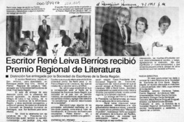 Escritor René Leiva Berríos recibió Premio Regional de Literatura  [artículo].