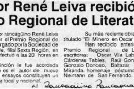 Escritor René Leiva recibió Premio Regional de Literatura  [artículo].