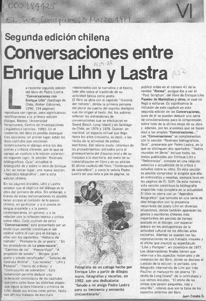 Conversaciones entre Enrique Lihn y Lastra  [artículo] Juan Zapata G.