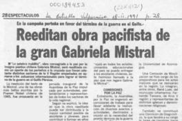 Reeditan obra pacifista de la gran Gabriela Mistral  [artículo].