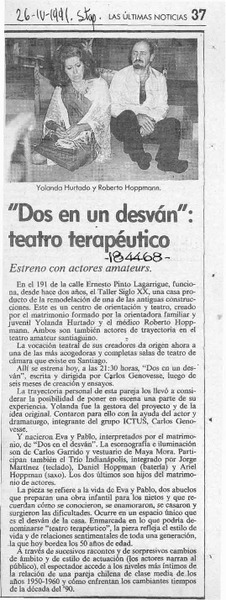 "Dos en un desván", teatro terapéutico  [artículo].
