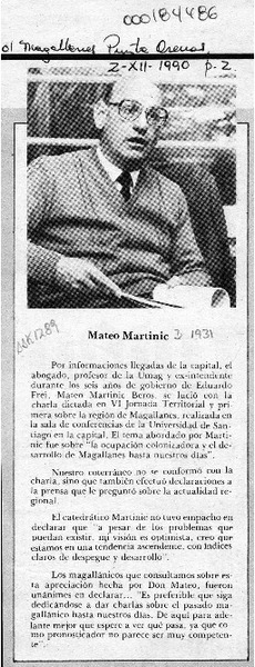 Mateo Martinic  [artículo].