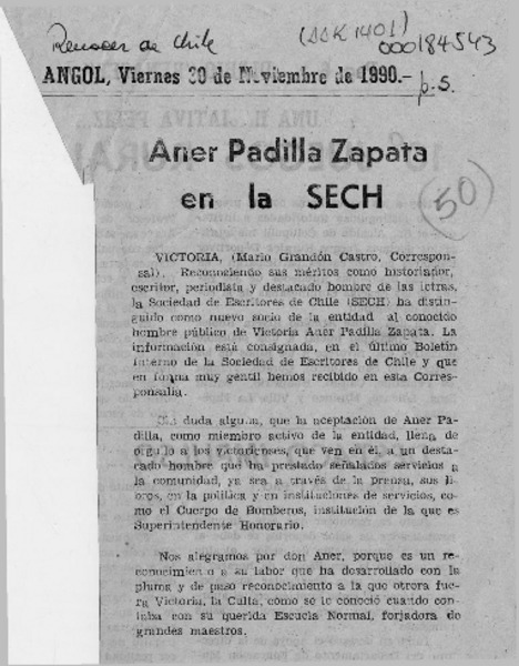 Aner Padilla Zapata en la SECH  [artículo].