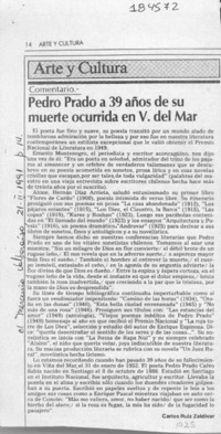 Pedro Prado a 39 años de su muerte ocurrida en V. del Mar  [artículo] Carlos Ruiz Zaldívar.