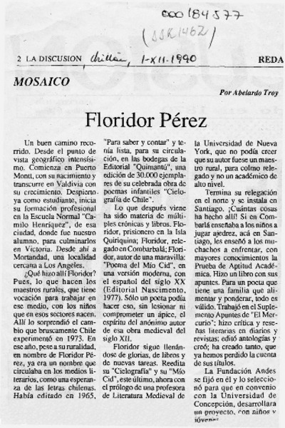 Floridor Pérez  [artículo] Abelardo Troy.