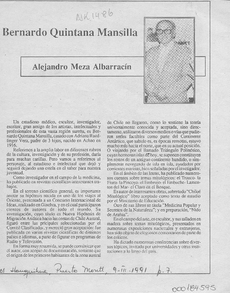 Bernardo Quintana Mansilla  [artículo] Alejandro Meza Albarracín.