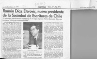 Ramón Díaz Eterovic, nuevo presidente de la Sociedad de Escritores de Chile  [artículo].
