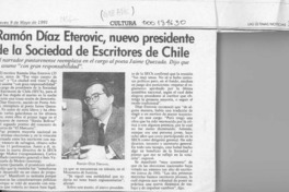 Ramón Díaz Eterovic, nuevo presidente de la Sociedad de Escritores de Chile  [artículo].