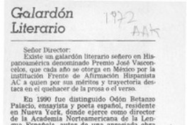 Galardón literario  [artículo] Patricio Silva Clarés.