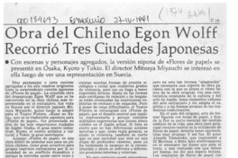 Obra del chileno Egon Wolff recorrió tres ciudades japonesas  [artículo] Agustín Letelier.