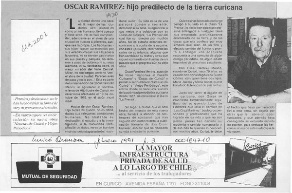Oscar Ramírez, hijo predilecto de la tierra curicana  [artículo].