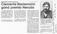 Clemente Riedemann ganó premio Neruda  [artículo].