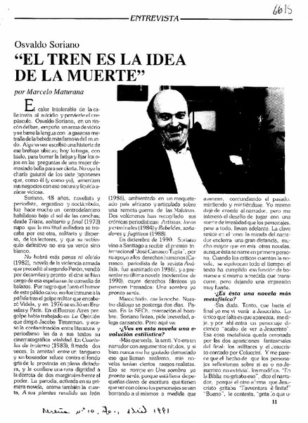 "El tren es la idea de la muerte"  [artículo] Marcelo Maturana.