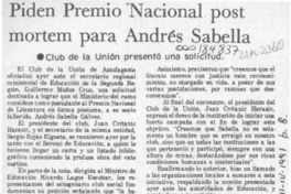 Piden premio nacional post mortem para Andrés Sabella  [artículo].