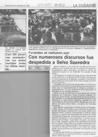 Con numerosos discursos fue despedida a Selva Saavedra  [artículo].