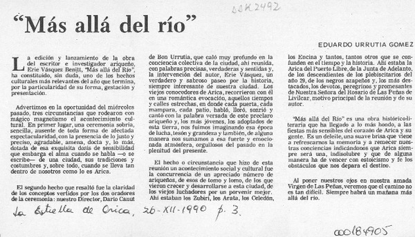 "Más allá del río"  [artículo] Eduardo Urrutia Gómez.