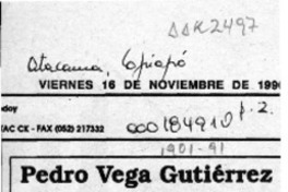 Pedro Vega Gutiérrez  [artículo] Omar Monroy.