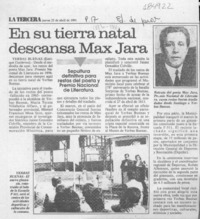 En su tierra natal descansa Max Jara  [artículo] Enrique Gutiérrez.