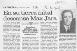 En su tierra natal descansa Max Jara  [artículo] Enrique Gutiérrez.