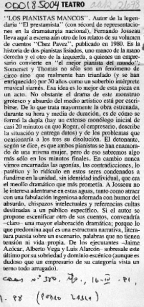 Los pianistas mancos  [artículo] Pedro Labra.