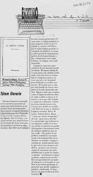 Tótem literario  [artículo] Carlos Olivárez.