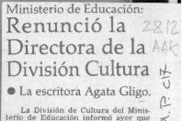 Renunció la Directora de la División Cultura  [artículo].