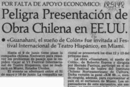 Peligra presentación de obra chilena en EE.UU  [artículo].