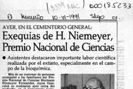 Exequias de H. Niemeyer, Premio Nacional de Ciencias  [artículo].