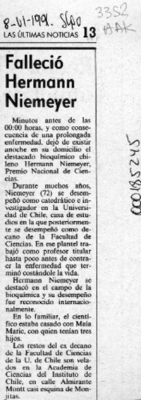Falleció Hermann Niemeyer  [artículo].