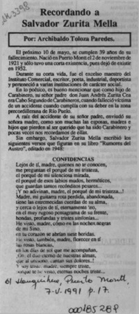 Recordando a Salvador Zurita Mella  [artículo] Archibaldo Toloza Paredes.