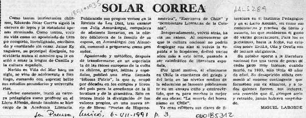Solar Correa  [artículo] Miguel Laborde.