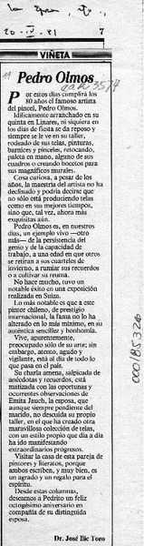 Pedro Olmos  [artículo] José Ilic Toro.