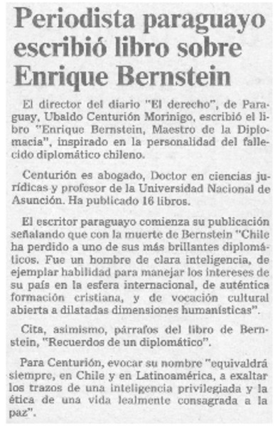 Periodista paraguayo escribió libro sobre Enrique Bernstein
