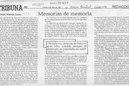 Memorias de memoria  [artículo] Hugo Rolando Cortés.