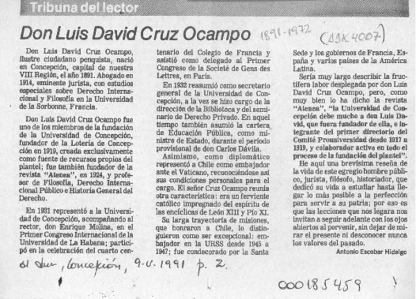 Don Luis David Cruz Ocampo  [artículo] Antonio Escobar Hidalgo.