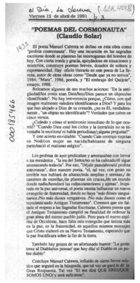"Poemas del cosmonauta"  [artículo] Claudio Solar.