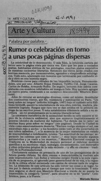 Rumor o celebración en torno a unas pocas páginas dispersas  [artículo] Marcelo Novoa.