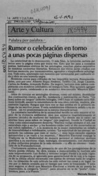 Rumor o celebración en torno a unas pocas páginas dispersas  [artículo] Marcelo Novoa.