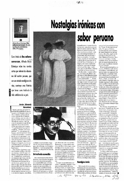 Nostalgias irónicas con sabor peruano  [artículo] Javier Edwards.