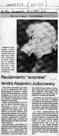 Recibimiento "sorpresa" tendrá Alejandro Jodorowsky  [artículo].