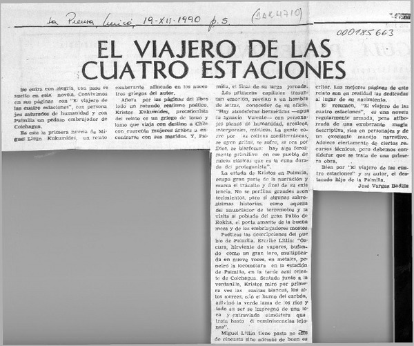 El viajero de las cuatro estaciones  [artículo] José Vargas Badilla.