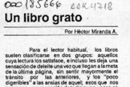Un libro grato  [artículo] Héctor Miranda A.
