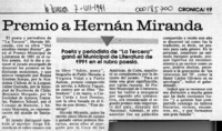 Premio a Hernán Miranda  [artículo].