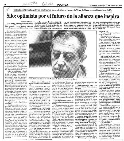 Silo, optimista por el futuro de la alianza que inspira  [artículo] Víctor Fuentes.