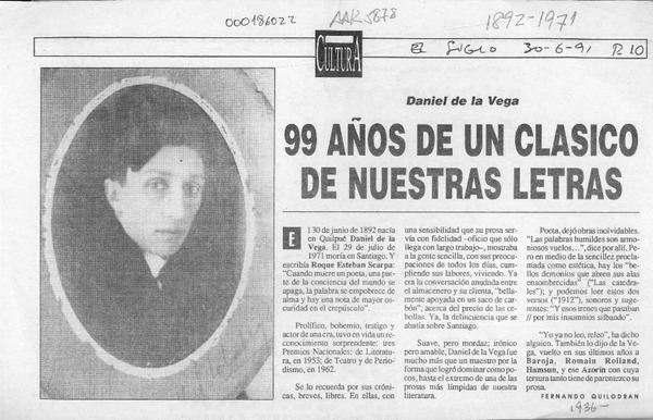 99 años de un clásico de nuestras letras  [artículo] Fernando Quilodrán.